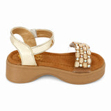 Freeplay Stone Embellished Platform Sandals with Metallic Strap & Velcro Closure