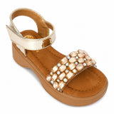 Freeplay Stone Embellished Platform Sandals with Metallic Strap & Velcro Closure