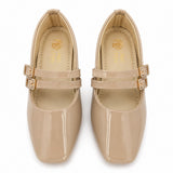 Freeplay Girls Glossy Block Heel Mary Jane with Embellished Buckle Strap