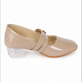 Freeplay Girls Glossy Block Heel Mary Jane with Embellished Buckle Strap