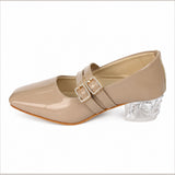 Freeplay Girls Glossy Block Heel Mary Jane with Embellished Buckle Strap