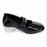 Freeplay Girls Glossy Block Heel Mary Jane with Embellished Buckle Strap