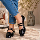 Freeplay Girls Glossy Block Heel Mary Jane with Embellished Buckle Strap