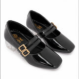 Freeplay Girls Glossy Block Heel Mary Jane with Embellished Buckle Strap