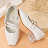 Freeplay Girls Glossy Block Heel Mary Jane with Embellished Buckle Strap