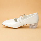 Freeplay Girls Glossy Block Heel Mary Jane with Embellished Buckle Strap