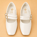 Freeplay Girls Glossy Block Heel Mary Jane with Embellished Buckle Strap