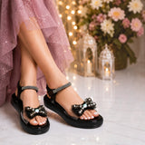 Freeplay Stone Embellished Party Wear Sandals with Transparent Strap & Velcro Closure