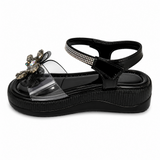 Freeplay Stone Embellished Party Wear Sandals with Transparent Strap & Velcro Closure