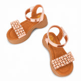 Freeplay Stone Embellished Platform Sandals with Metallic Strap & Velcro Closure