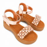 Freeplay Stone Embellished Platform Sandals with Metallic Strap & Velcro Closure