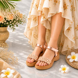 Freeplay Stone Embellished Platform Sandals with Metallic Strap & Velcro Closure