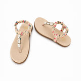 Freeplay Girls Stone Embellished Floral Print T-Strap Sandals