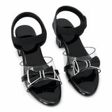 Freeplay Party Wear Block Heel Sandals With Transparent Strap, Bow Embellishment & Elastic Back Strap