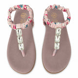 Freeplay Girls Stone Embellished Floral Print T-Strap Sandals