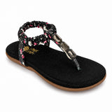 Freeplay Girls Stone Embellished Floral Print T-Strap Sandals