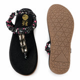 Freeplay Girls Stone Embellished Floral Print T-Strap Sandals