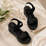 Freeplay Buckle-Embellished Elastic Slingback Wedge Heel Sandals