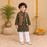 Freeplay Full Sleeves Floral Printed Kurta & Jacket with Pyjama Set & Button Closure