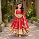 Freeplay Sleeveless Striped Choli & Lehenga Set with Dupatta & Back Dori Tie-Up Closure