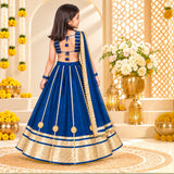 Freeplay Sleeveless Striped Choli & Lehenga Set with Dupatta & Back Dori Tie-Up Closure