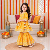 Freeplay Bandej Print Cotton Kurta & Sharara Set with Gota Patti Trim