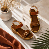 Freeplay Buckle-Embellished Elastic Slingback Wedge Heel Sandals