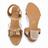 Freeplay Party Wear Block Heel Sandals With Transparent Strap, Bow Embellishment & Elastic Back Strap
