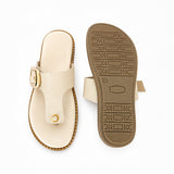 Freeplay Textured T-Strap Flat Slides with Buckle Embellishme