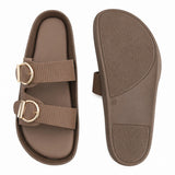 Freeplay Textured Double-Strap with Buckle Embellishment Slide Sandals