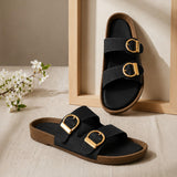Freeplay Textured Double-Strap with Buckle Embellishment Slide Sandals