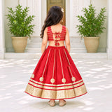 Freeplay Sleeveless Striped Choli & Lehenga Set with Dupatta & Back Dori Tie-Up Closure