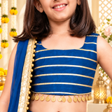 Freeplay Sleeveless Striped Choli & Lehenga Set with Dupatta & Back Dori Tie-Up Closure