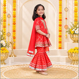 Freeplay Bandej Print Cotton Kurta & Sharara Set with Gota Patti Trim