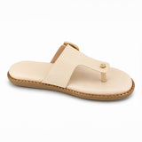 Freeplay Textured T-Strap Flat Slides with Buckle Embellishme