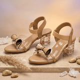 Freeplay Party Wear Block Heel Sandals With Transparent Strap, Bow Embellishment & Elastic Back Strap