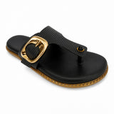 Freeplay Textured T-Strap Flat Slides with Buckle Embellishment