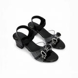 Freeplay Party Wear Block Heel Sandals With Transparent Strap, Bow Embellishment & Elastic Back Strap