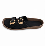 Freeplay Textured Double-Strap with Buckle Embellishment Slide Sandals
