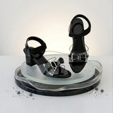 Freeplay Party Wear Block Heel Sandals With Transparent Strap, Bow Embellishment & Elastic Back Strap