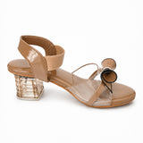 Freeplay Party Wear Block Heel Sandals With Transparent Strap, Bow Embellishment & Elastic Back Strap