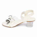 Freeplay Party Wear Block Heel Sandals With Transparent Strap, Bow Embellishment & Elastic Back Strap