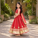 Freeplay Sleeveless Striped Choli & Lehenga Set with Dupatta & Back Dori Tie-Up Closure