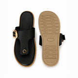 Freeplay Textured T-Strap Flat Slides with Buckle Embellishment