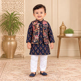 Freeplay Full Sleeves Floral Printed Kurta & Jacket with Pyjama Set & Button Closure