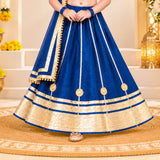 Freeplay Sleeveless Striped Choli & Lehenga Set with Dupatta & Back Dori Tie-Up Closure