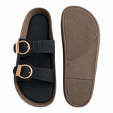 Freeplay Textured Double-Strap with Buckle Embellishment Slide Sandals