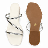 Freeplay Girls Metallic Strappy Slip-On Flats with Square Toe