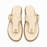 Freeplay Textured T-Strap Flat Slides with Buckle Embellishme