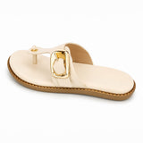 Freeplay Textured T-Strap Flat Slides with Buckle Embellishme